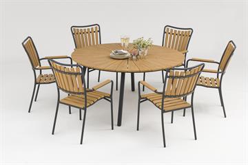 Havemøbelsæt - 150 cm bord + 6 stole ny træfarvet artwood. Lev fra ca 1-6-24